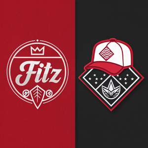 Digital artwork featuring two logos for FITZ Streetwear. Bold graphic design with red and black backgrounds. Clear, prominent text 'Fitz' in a stylish font. Flat design aesthetic with sharp, clean graphics.