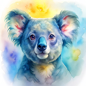 Vintage Old, Watercolor Soft Colors, Beautiful Koala, Frontal View