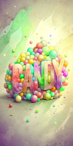 "candy" text with beautiful background, desaturated