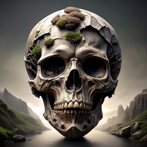 skull island tattoo design - perfect realistic art - high-definition - grey and black - white background 