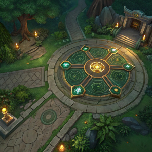 A high-definition screenshot from League of Legends. The interface showcases a mystical design with deep greens, rich browns, and gleaming golds.