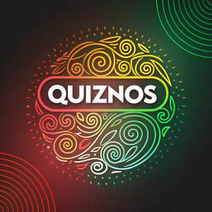 New Quiznos logo design featuring dynamic color schemes and abstract swirls. Background: a sleek gradient of vibrant colors