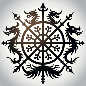 Nordic dragon-boat - pattern vegvisir symbol –  high-definition design grey and black, realistic tattoo design, white background