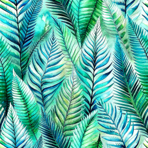 white backgraund.ferns and sparsely placed tropical leaves.only
 . laying repeat