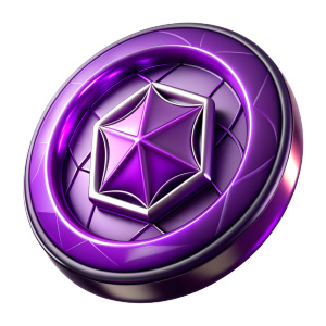 Purple crypto coin that is made of glass