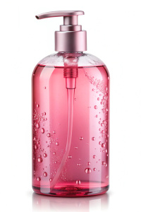 transparent shampoo bottle png filled with pink water 