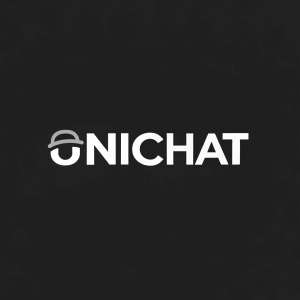 A sleek, minimalist logo for Unichat. White and light gray fonts against a solid black background. 'Unichat' in a clean, modern sans-serif font, centered.