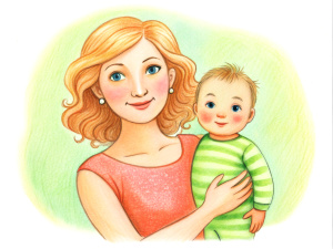 Mother's Day card, mother holding a child in her arms
