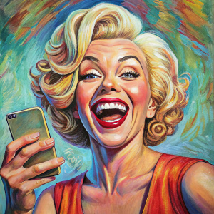 Marilyn monroe taking selfie and laughing hysterically 