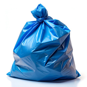 empty blue plastic garbage bag