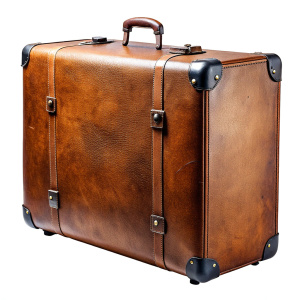 big old brown suitcase with leather 