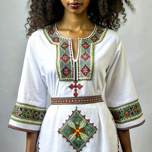 Habesha Kemis Beautiful Habesha Libs neck for embroidery design detailed by Ethiopian cross
