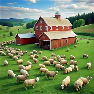 there is a sheep farm with 3 barn 