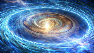 Space on a background of a powerful whirlpool with energetic light inside.