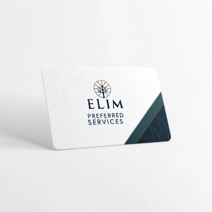 Minimalist design for Elim Preferred Services card. Simple logo, clean lines, and ample space.