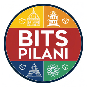 Modern, colorful emblem for BITS Pilani. Circular logo with bold fonts and minimalist design elements.