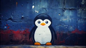 Wallpaper minimal "LINUX" Logo, in the style of street art aesthetic, cute cartoonish designs, photo-realistic techniques, dark red, Childhood and Arcadia, anime aesthetic, cartoon-like