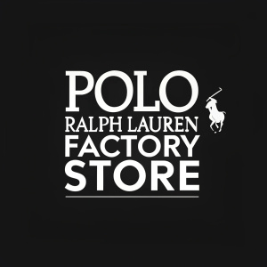 Polo Ralph Lauren Factory Store logo in bold font on black background.