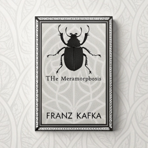Cover design for Kafka's 'The Metamorphosis'. Black and white image with intricate insect silhouette