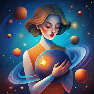 Persona abriendo su corazon mientras salen estrellas