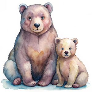Mama bear with cub cute clipart, isolated object with transparent background