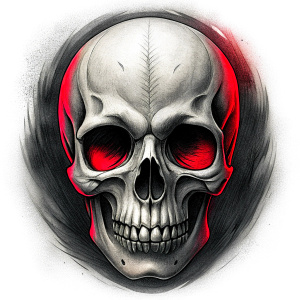 skull tattoo design - perfect realistic art - high-definition - grey and black - white background 