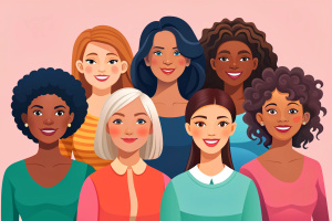 Women of different ethnicities together. Flat vector illustration.