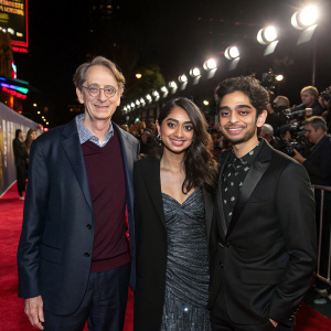 Simon Rich, Steve Buscemi, Geraldine Viswanathan, and Karan Soni at the premiere event. Red carpet, flashing lights