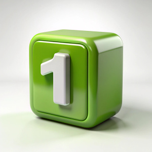 Preschool green block 3d icon number 1 on white background