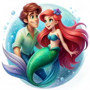 The little mermaid fell in love with Prince Eric
, transparent backround, clipart