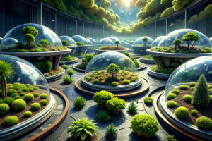 Visualize a space station equipped with cutting-edge bio-domes, cultivating extraterrestrial plant life for sustainable resources."