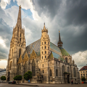 Gothic masterpiece: St. Stephen's Cathedral, a historic landmark in Vienna, Austria, stands tall with its intricate beige and gray facades.