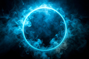 neon blue color geometric smoke circle on dark background
