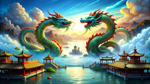 sea, background for the game, Chinese new year, wooden dragon