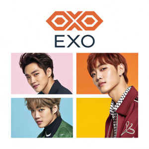 Official EXO fan guide featuring dynamic headshots of the band members, their iconic logo in sleek typography, vibrant and modern color scheme.