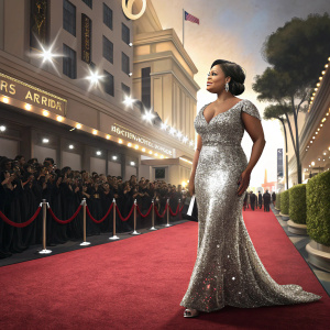 Nia Long at a glitzy awards ceremony. Dressed in a stunning silver sequined gown, standing alone on the red carpet.