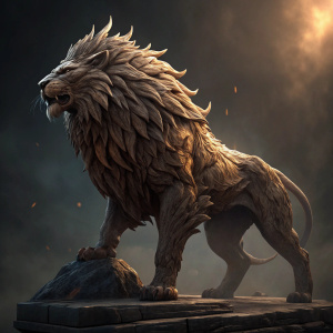 Digital artwork of a beastly creature. Inspired by Entei. Intricate, organic design. Dark, moody background. Large, powerful stance on flat base.