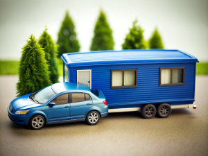 Blue car mobile home realistic detail photography 
