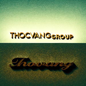 Two logo designs for ThoCVang Group. One features sleek, modern typography in gold with subtle gradient effects, the other presents an elegant script in warm brown against a textured beige background.