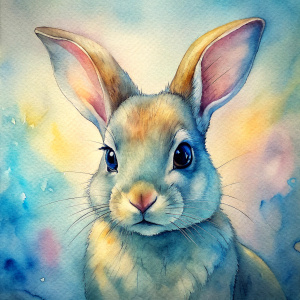 Vintage Old, Watercolor Soft Colors, Beautiful Rabbit Baby, Frontal View