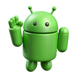 3D green android waving with its hands