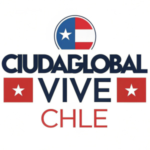 The logo for CiudadGlobal Vive Chile. Incorporates national flag colors in modern, accessible design. Text elements intertwined.