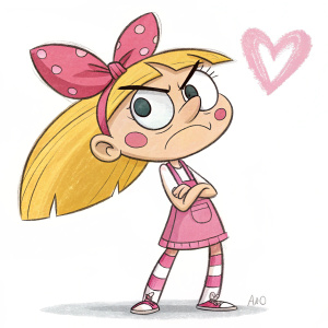 A cartoon sketch of Helga Pataki from Hey Arnold! Character design with exaggerated features.