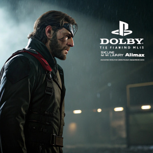 Oscar Isaac, portraying a character in Metal Gear Solid V: The Phantom Pain, stands in a dark, intense setting. Promotional ad for the 3D version with Dolby Atmos and IMAX experience.