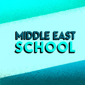 Creative logo design for Middle East School. Modern font, blue shades and teal accents, centered text.