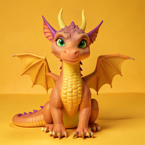 Un dragón morado del estilo de la película cómo entrenar a tu dragón. Tiene que tener los ojos verdes y un solo cuerno