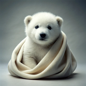 cute polar bear wrapped in blanket