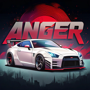car nissan gtr white + GTA style text:"Anger"