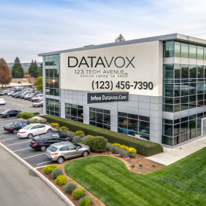 Corporate profile of DataVox headquarters. Address: 123 Tech Avenue, Silicon Valley, CA 94020. Contact: (123) 456-7890. Email: info@DataVox.com