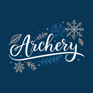 Modern script font 'Archery', elegant and sophisticated. White text on dark blue background. Design resembles snowflake. Additional text describes font's features.